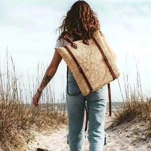 Bohemia French Straw Backpack with Leather Straps